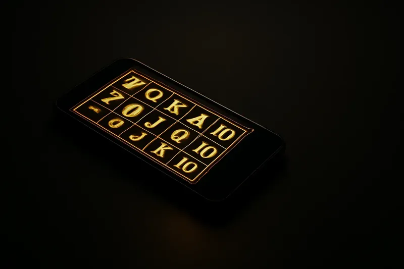 Smartphone with glowing casino game grid on dark textured surface