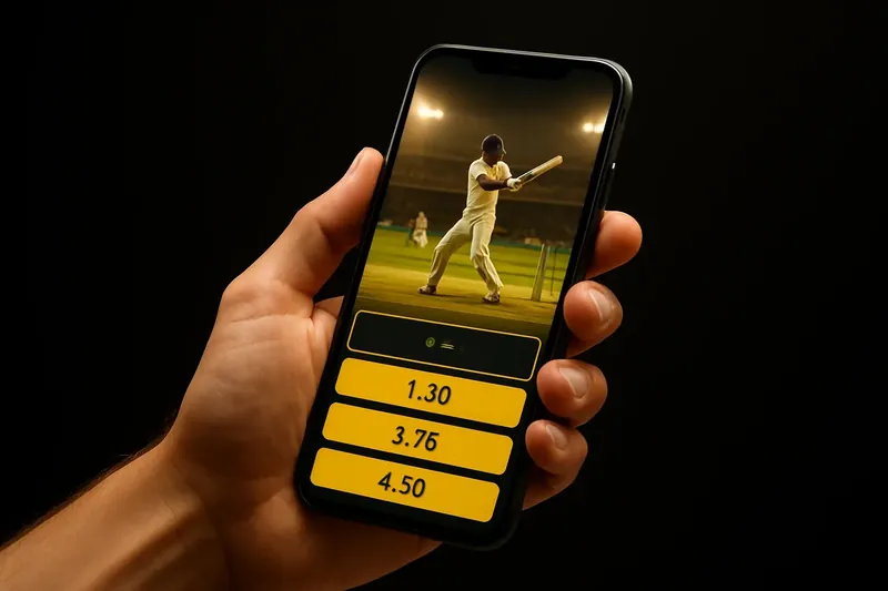 Hand holding smartphone showing live cricket match with real-time odds